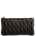 Matelasse Leather Zip Pouch Black