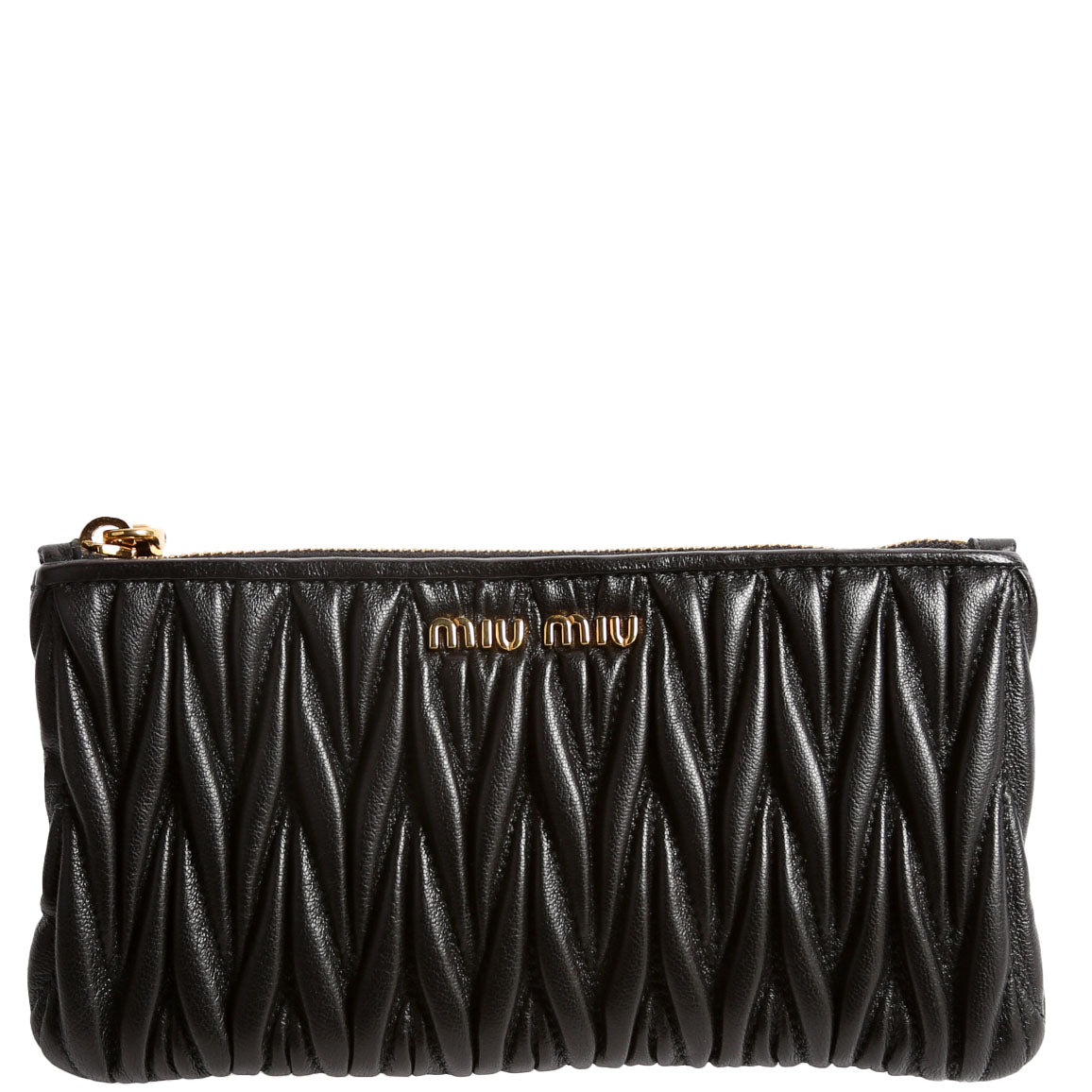 Matelasse Leather Zip Pouch Black