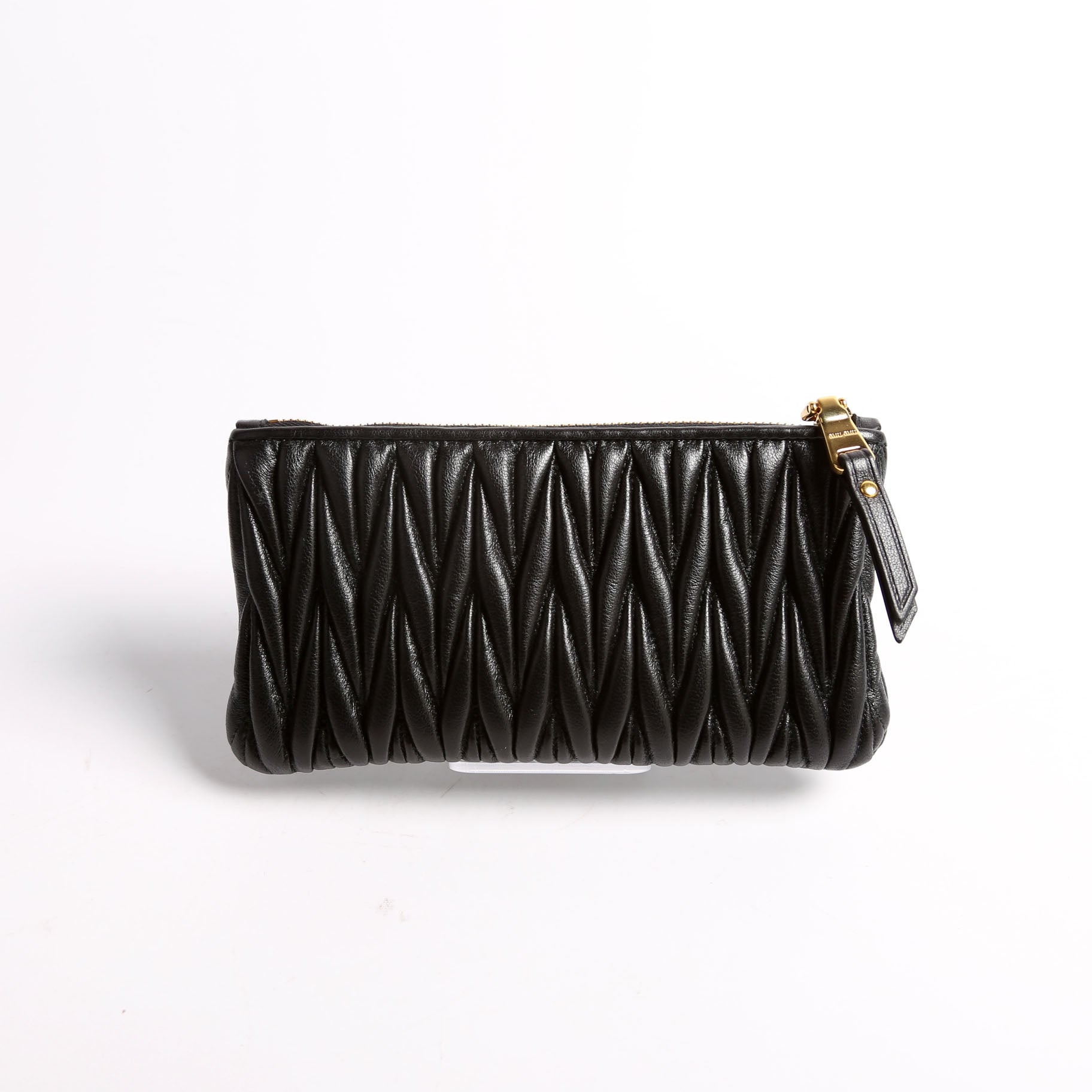 Matelasse Leather Zip Pouch Black