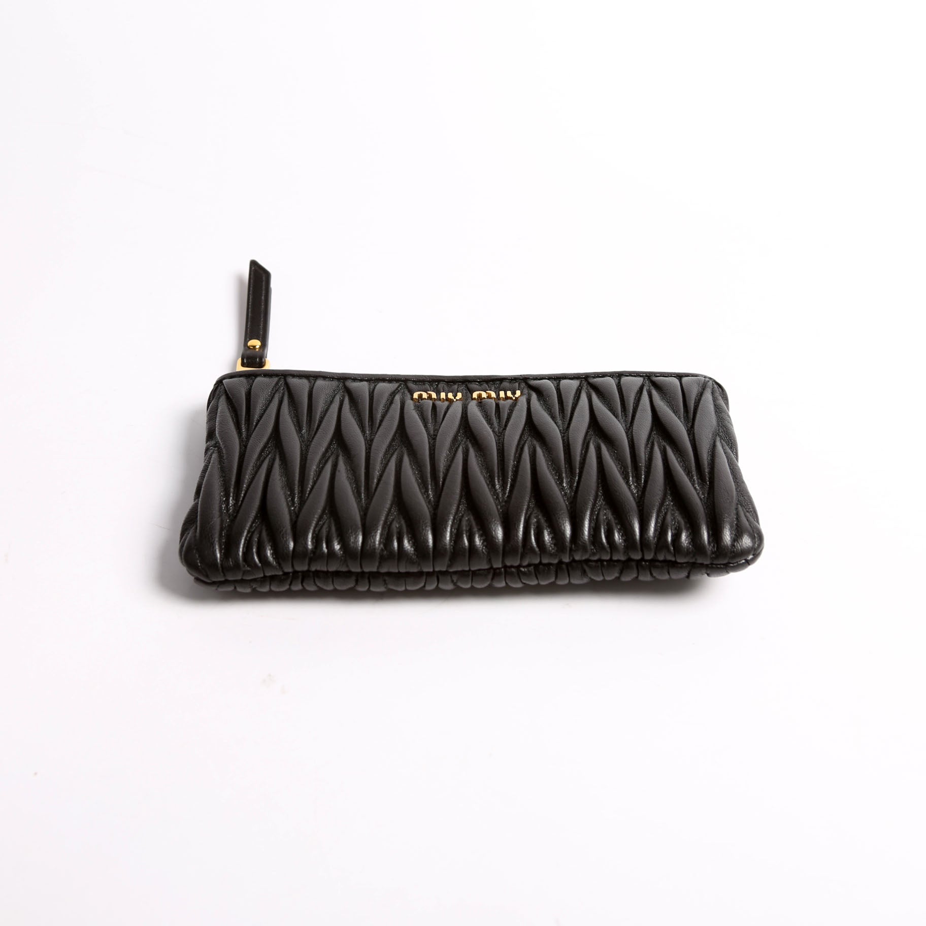 Matelasse Leather Zip Pouch Black