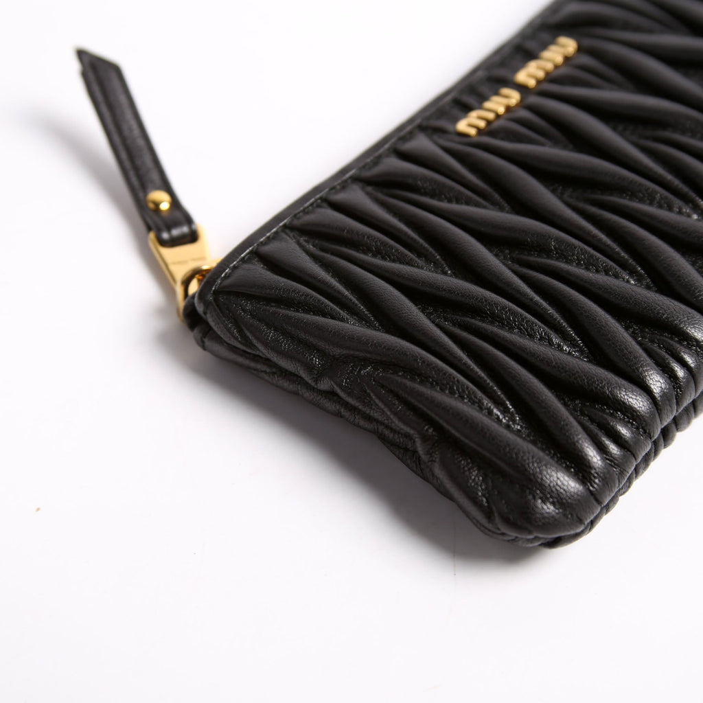 Matelasse Leather Zip Pouch Black