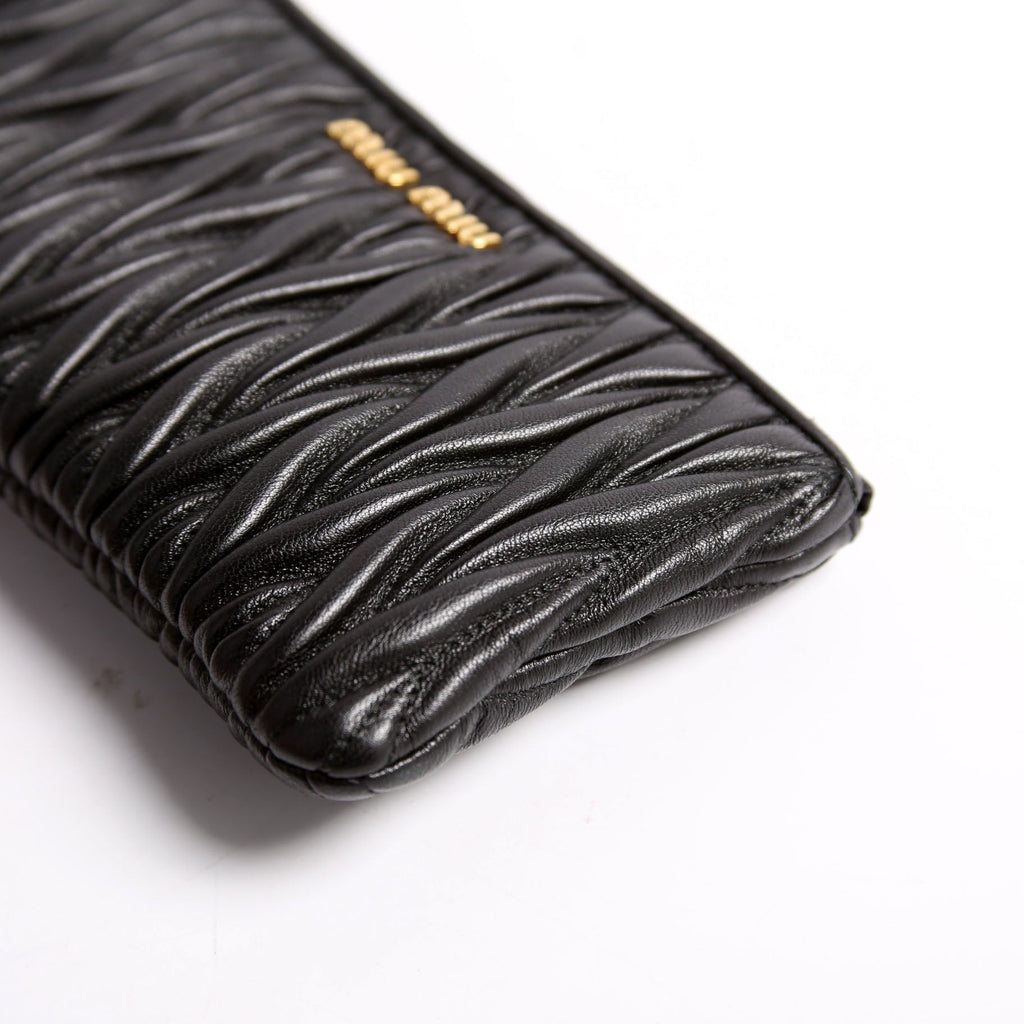 Matelasse Leather Zip Pouch Black