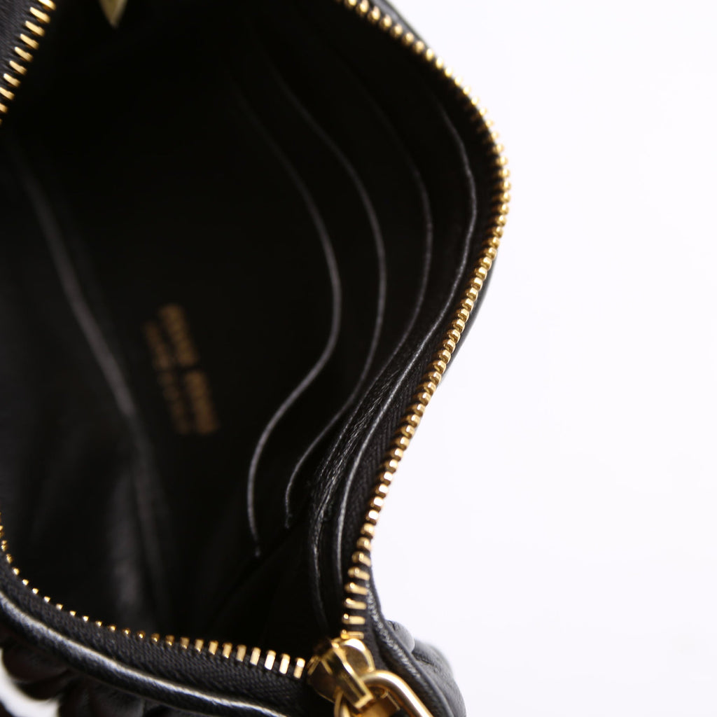 Matelasse Leather Zip Pouch Black