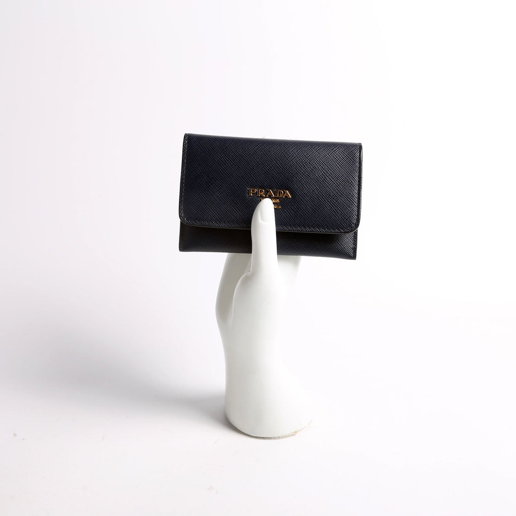 1MC362 Saffiano Metal Card Holder Navy