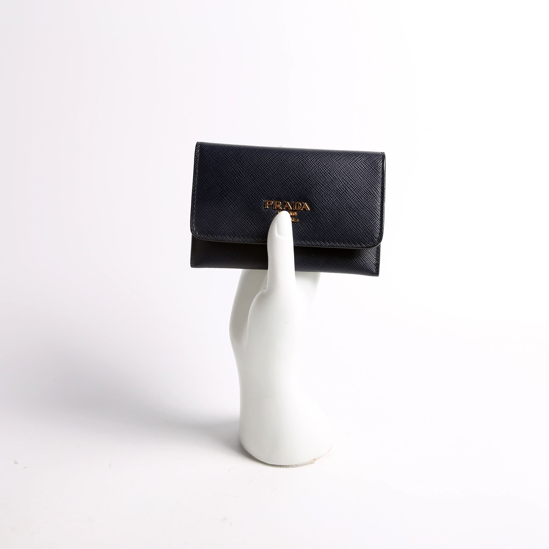 1MC362 Saffiano Metal Card Holder Navy