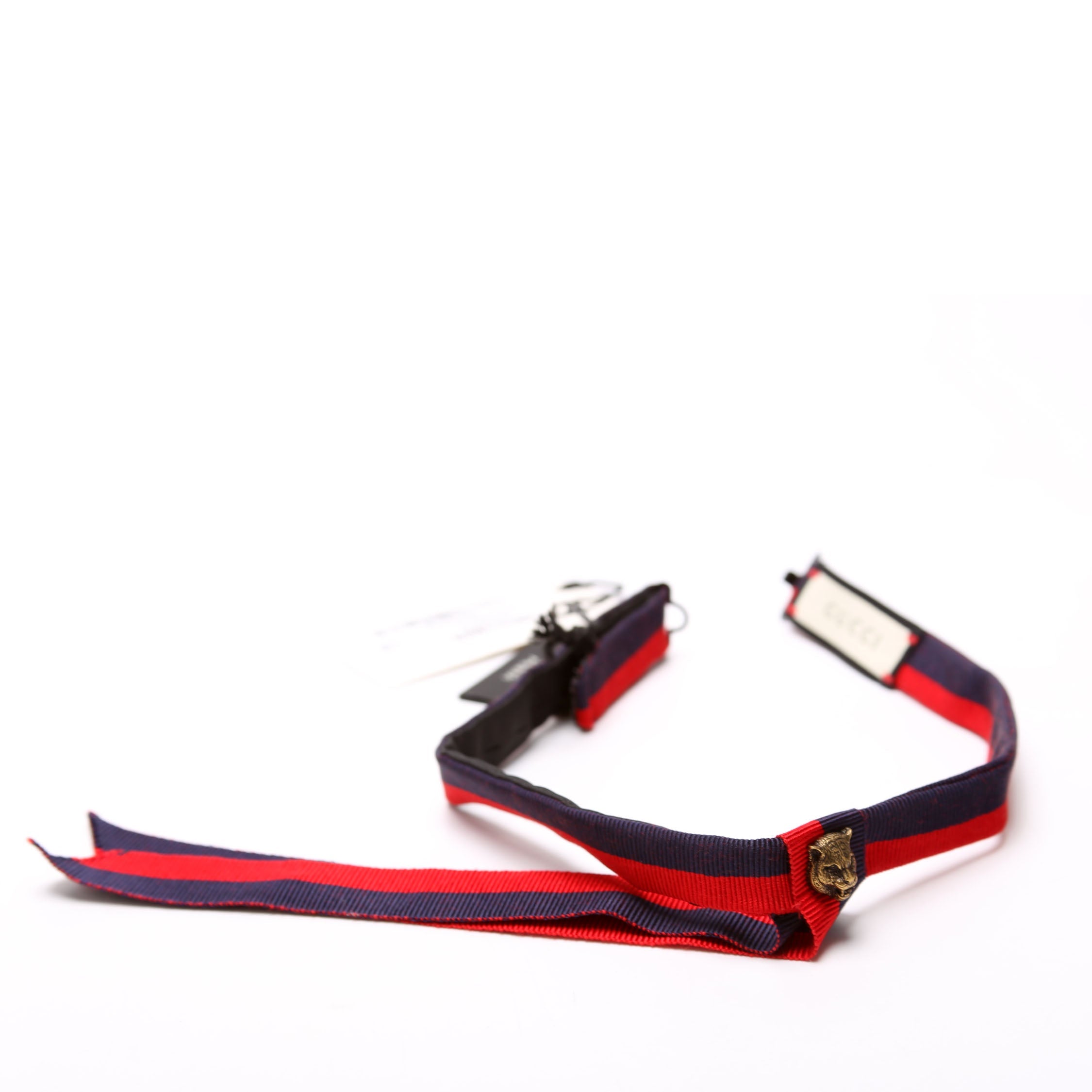 Gucci Ribbon Feline Head Choker Necklace Navy/Red
