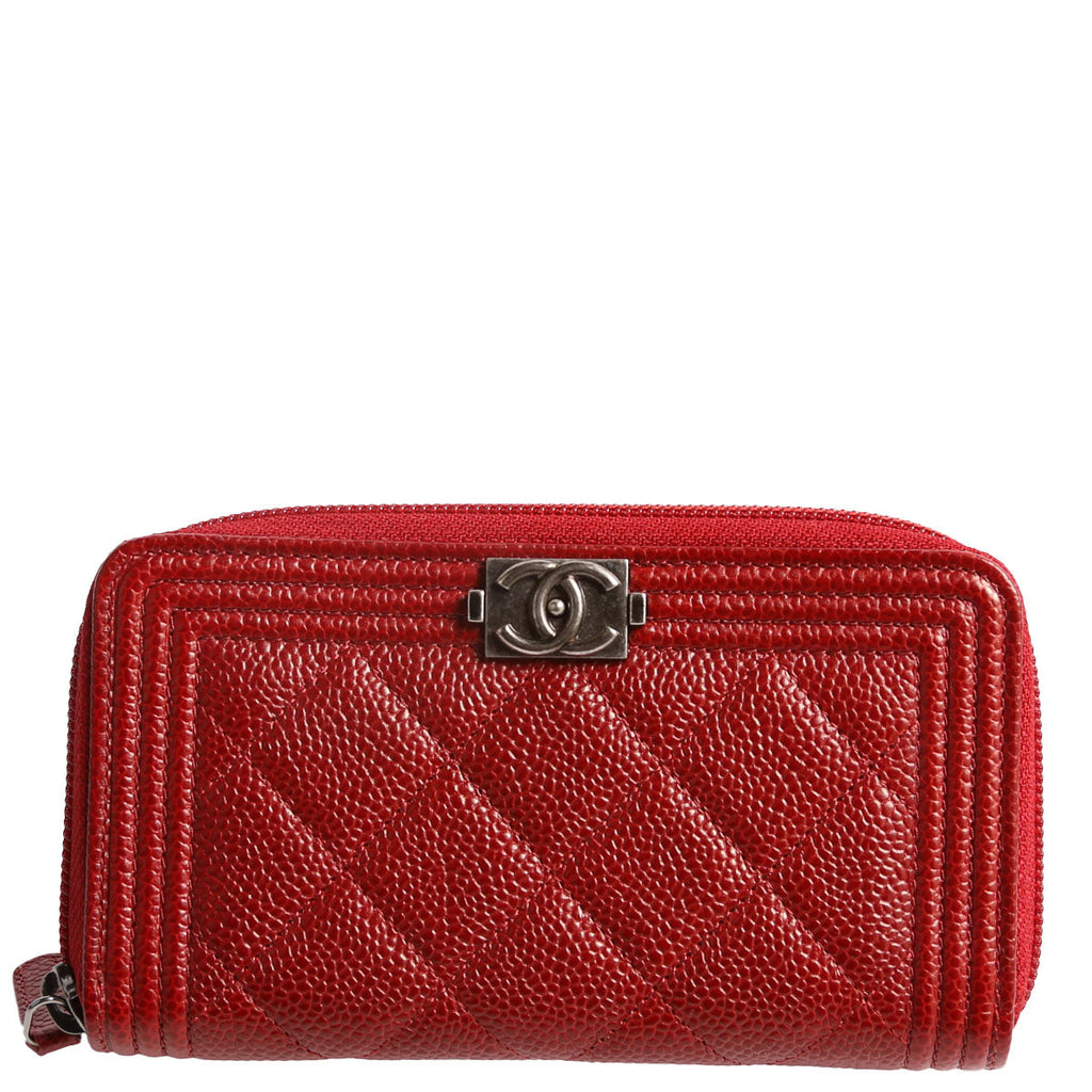 Boy Wallet Zip Around Small Quilted Caviar 20M Red
