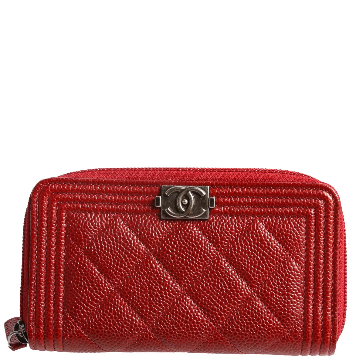 Boy Wallet Zip Around Small Quilted Caviar 20M Red
