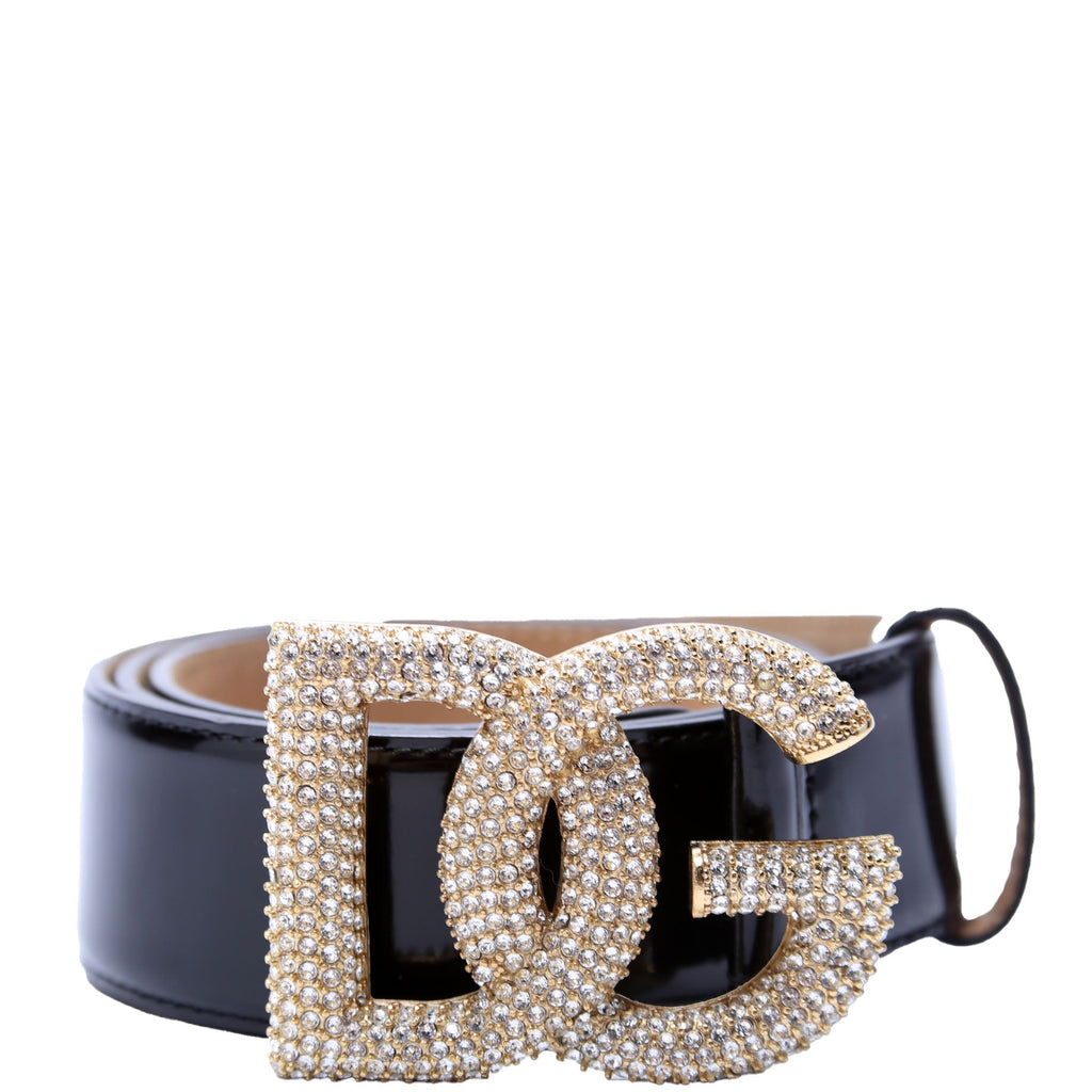 Crystal Logo Buckle Patent Belt Size 90/36 Black