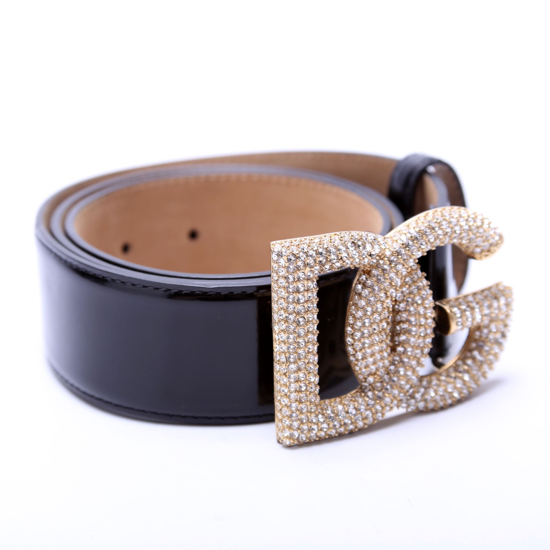 Crystal Logo Buckle Patent Belt Size 90/36 Black