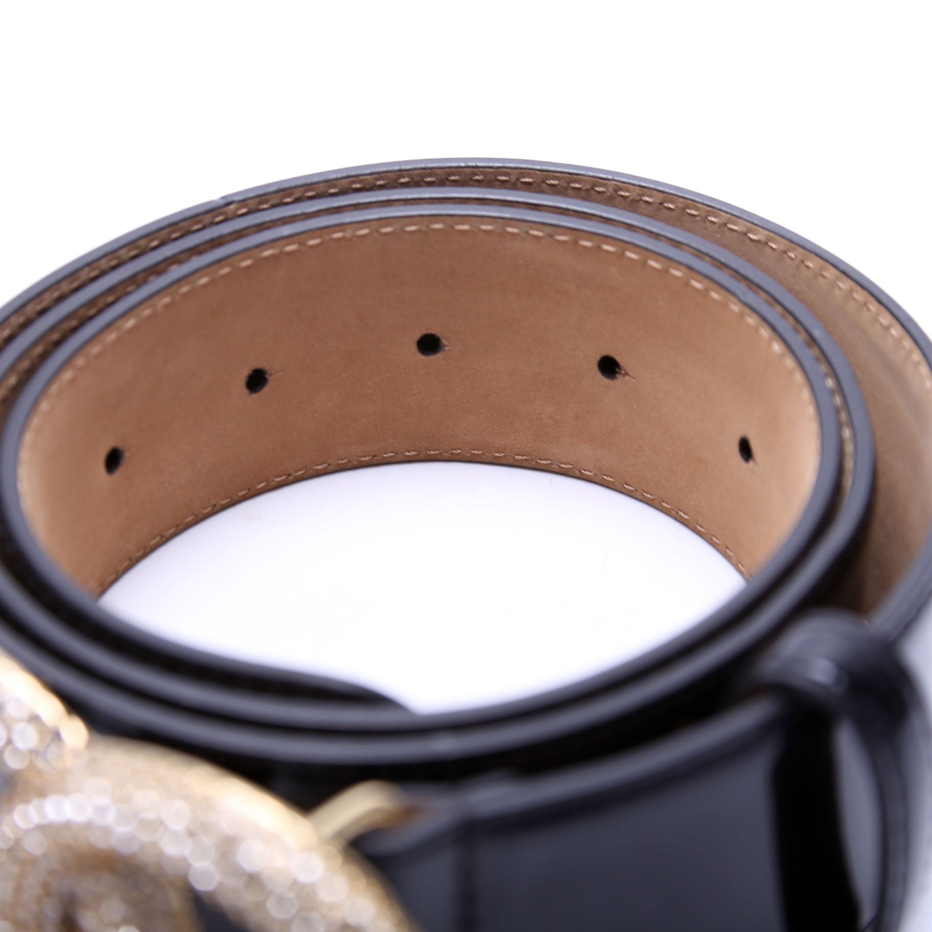 Crystal Logo Buckle Patent Belt Size 90/36 Black