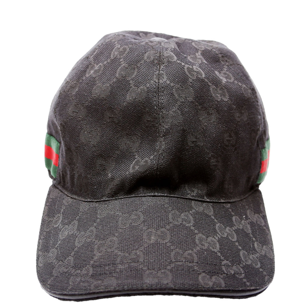 200035 GG Canvas Web Cap Hat Size Large Black