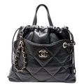Drawstring Shopping Bag Small Lambskin 28M Black