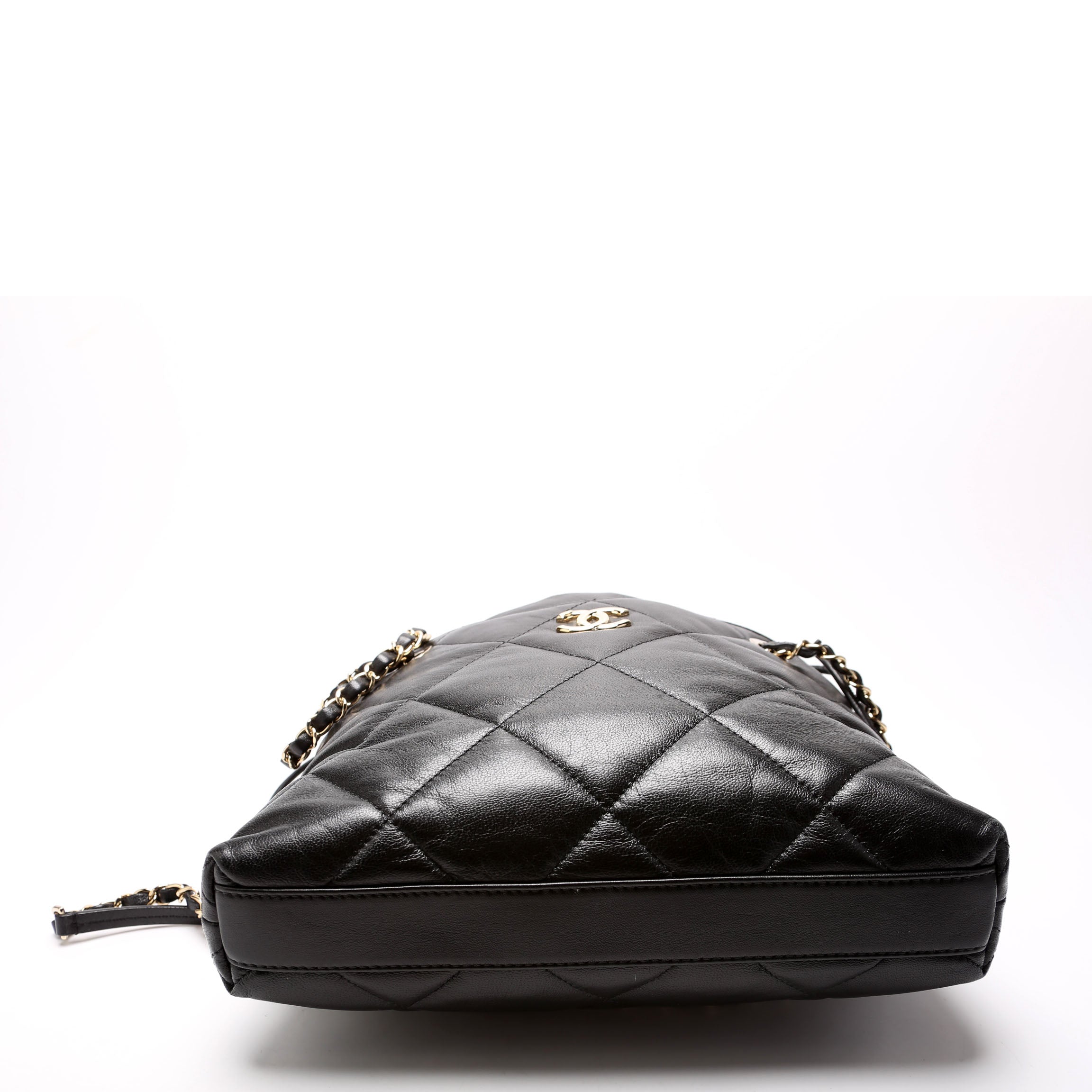 Drawstring Shopping Bag Small Lambskin 28M Black