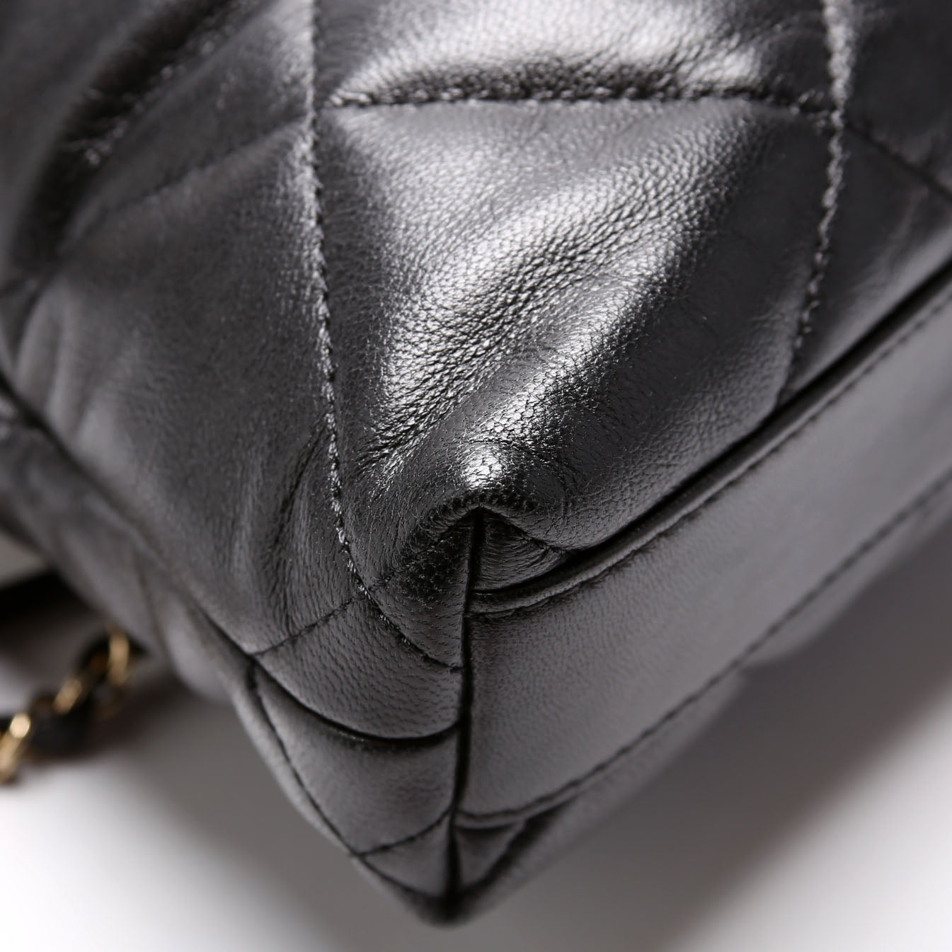 Drawstring Shopping Bag Small Lambskin 28M Black