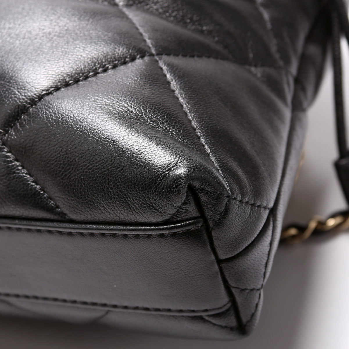 Drawstring Shopping Bag Small Lambskin 28M Black
