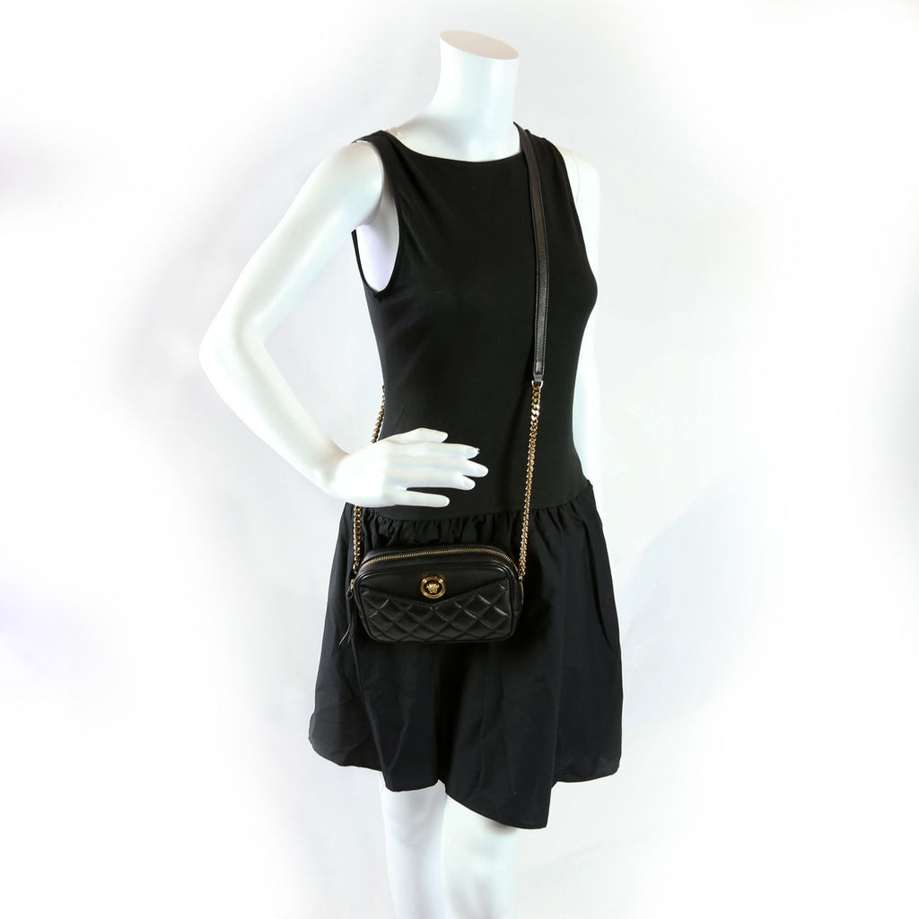 La Medusa Quilted Leather Small Camera Bag Black
