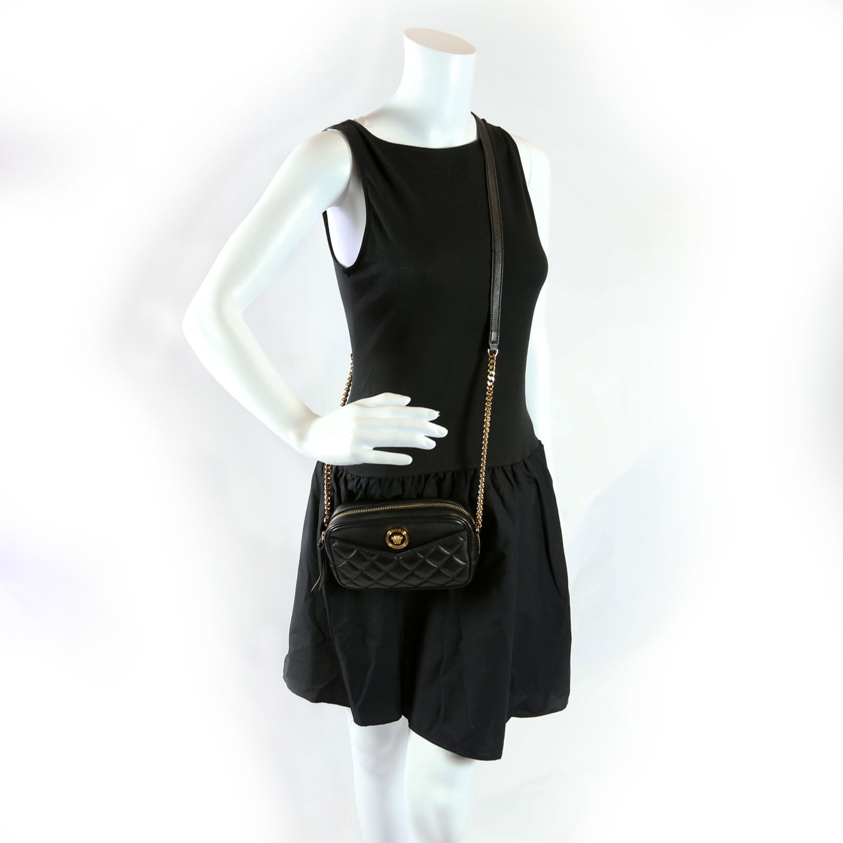 La Medusa Quilted Leather Small Camera Bag Black