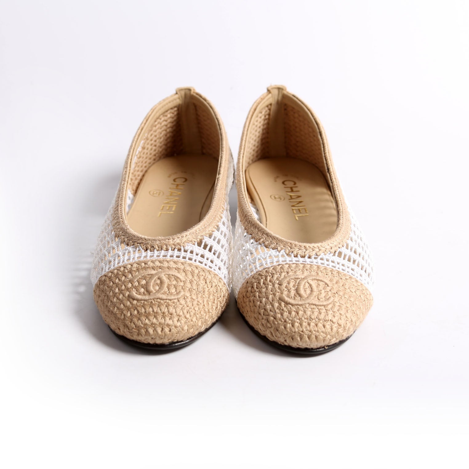 CC Cap Toe Ballet Flats Size 36.5 White/Beige
