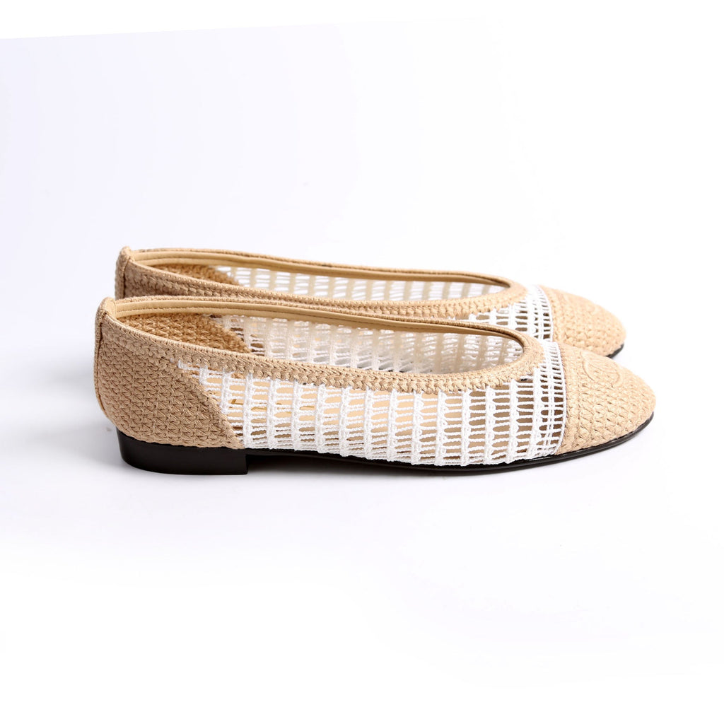 CC Cap Toe Ballet Flats Size 36.5 White/Beige
