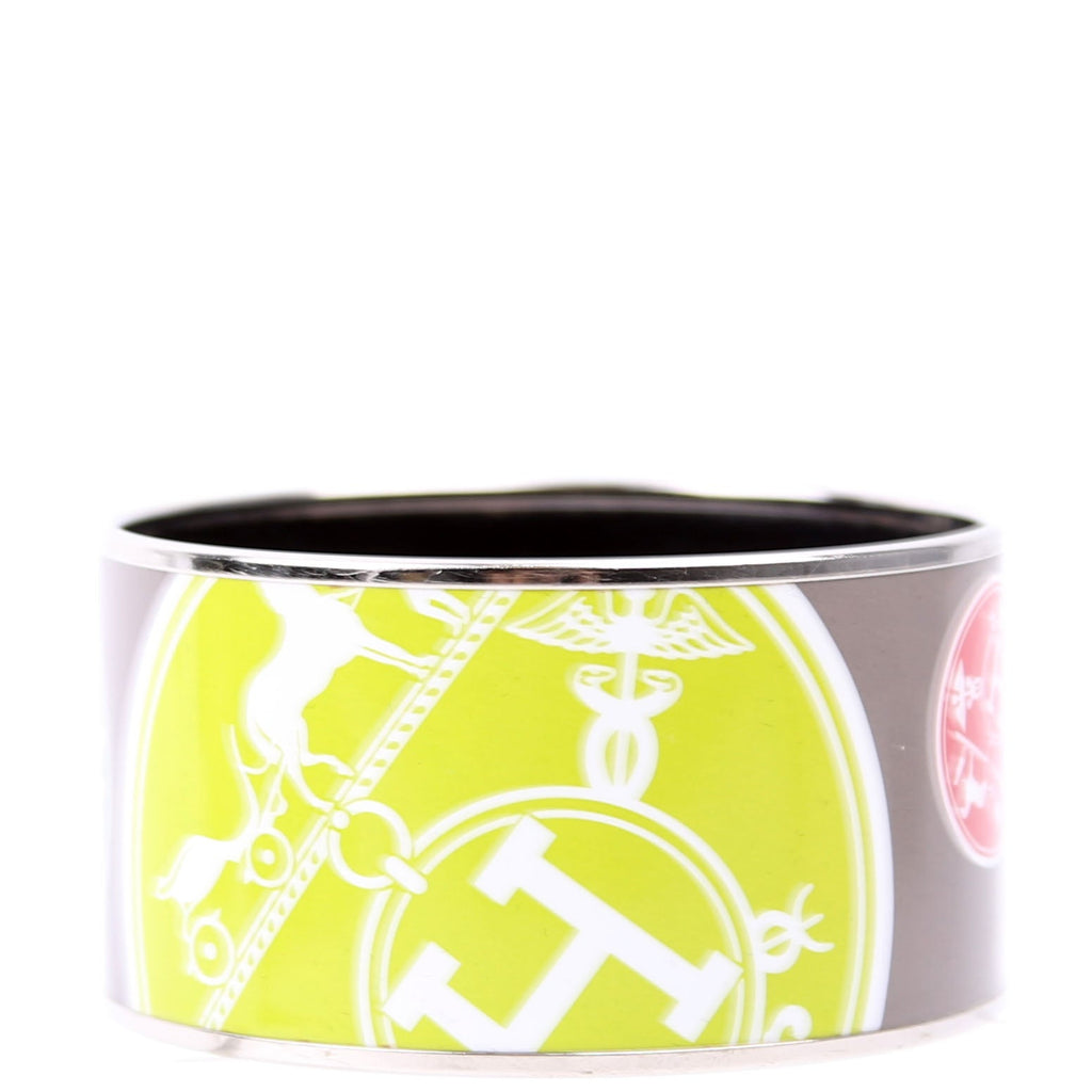 Hermes Printed Enamel Bangle Extra Wide Grey