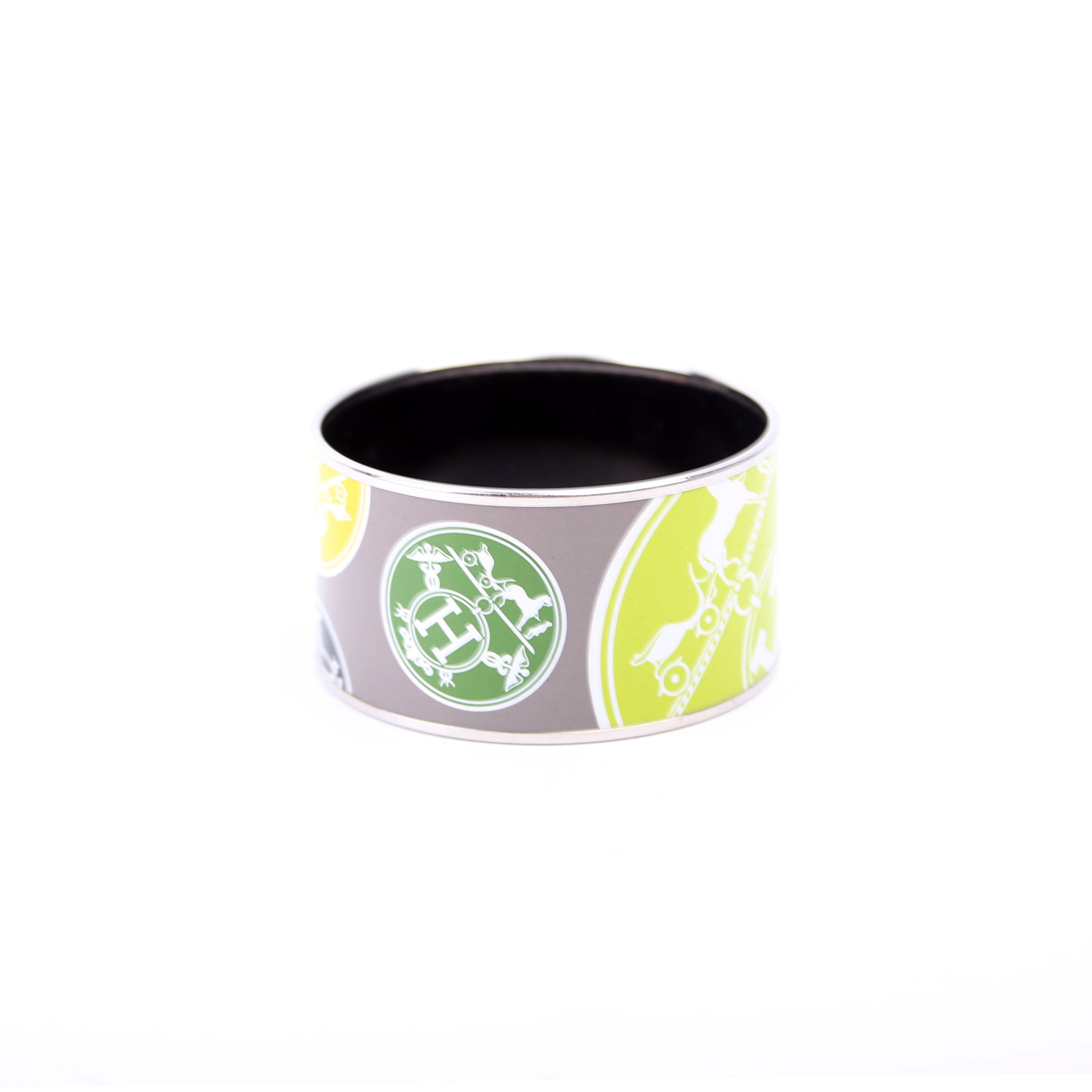 Hermes Printed Enamel Bangle Extra Wide Grey