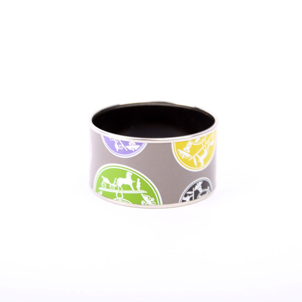 Hermes Printed Enamel Bangle Extra Wide Grey