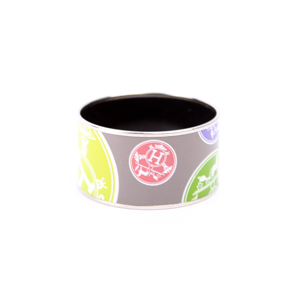 Hermes Printed Enamel Bangle Extra Wide Grey