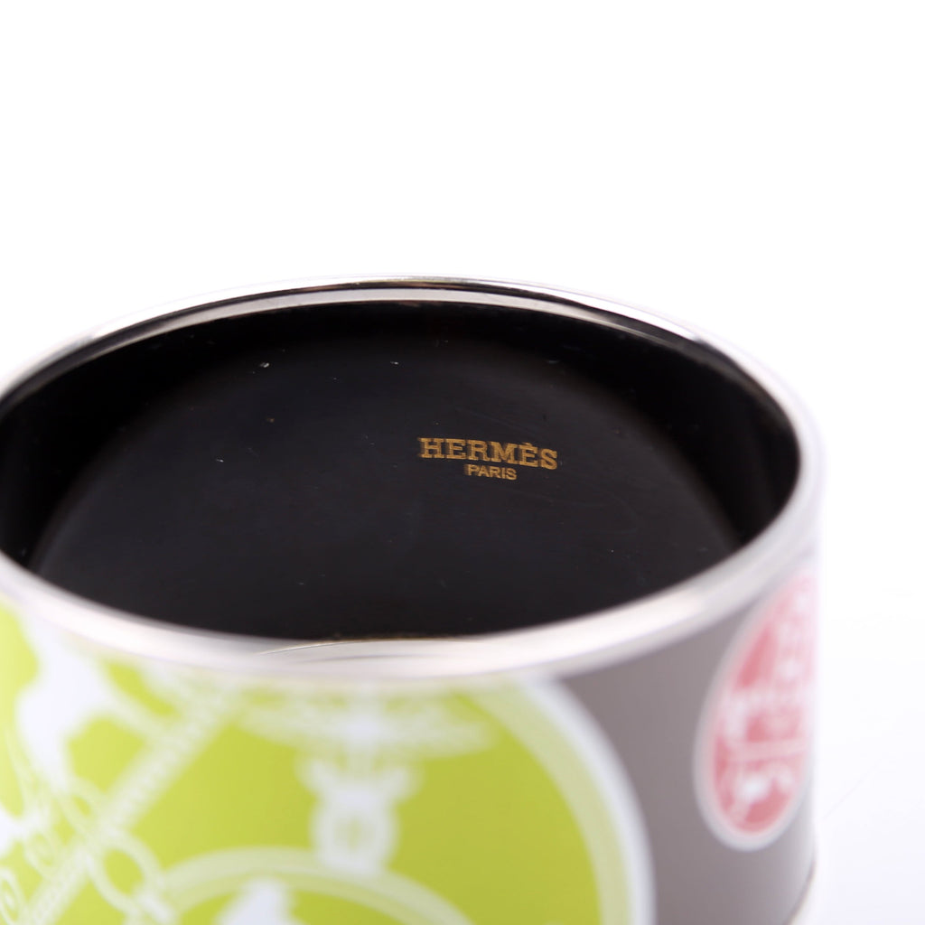 Hermes Printed Enamel Bangle Extra Wide Grey