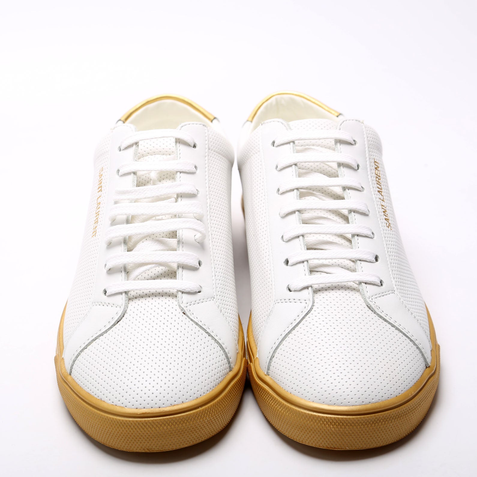 SAINT LAURENT Court Classic Sneakers Size 40 White/Gold
