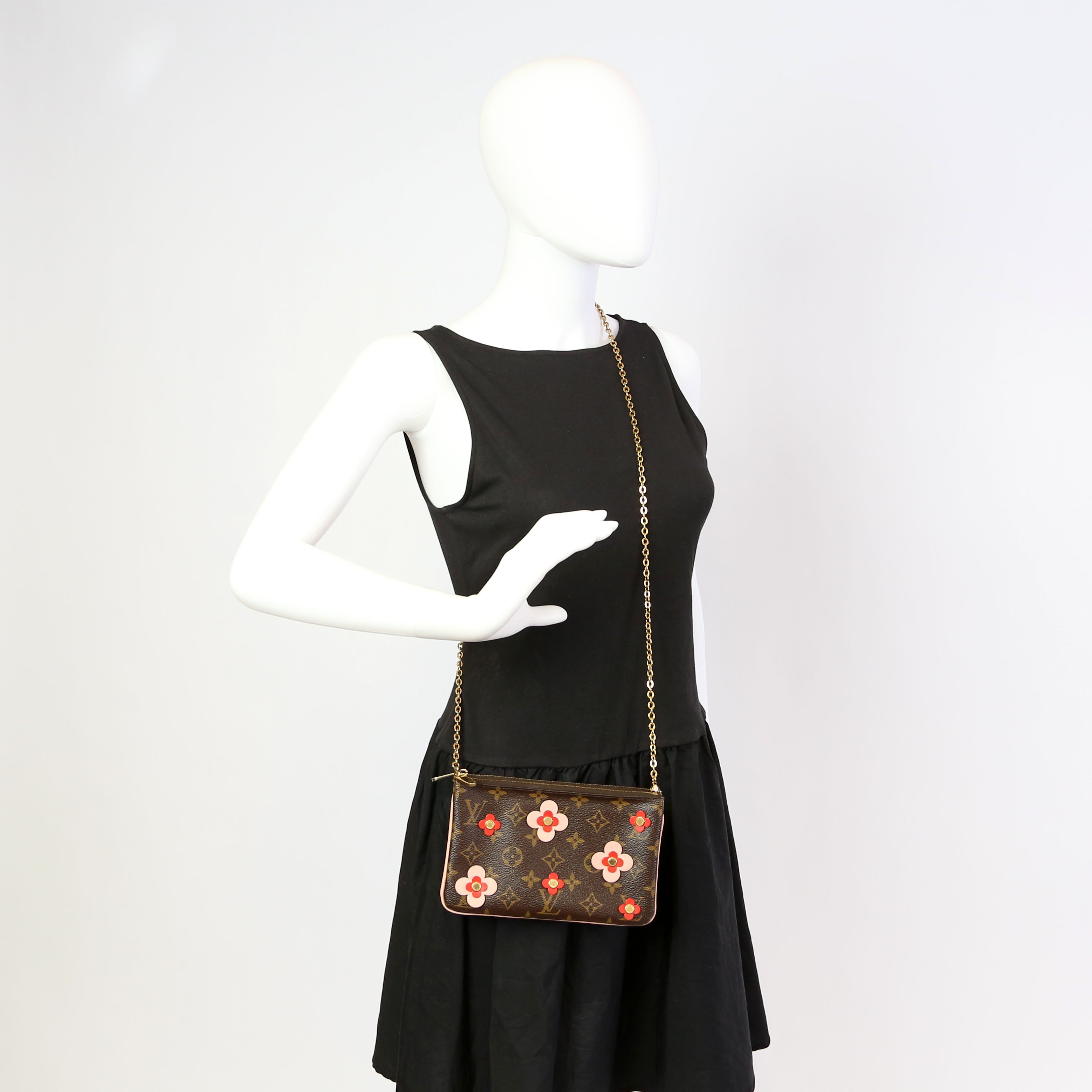 Double Zip Pochette Blooming Flowers Monogram