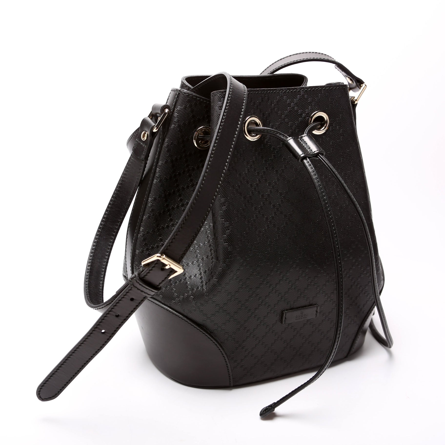 354228 Diamante Leather Bucket Medium Black