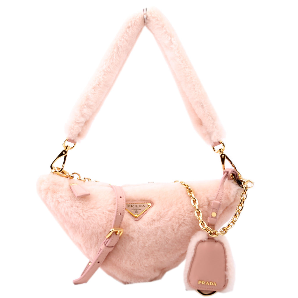 Prada Triangle Shearling Mini Bag Pink