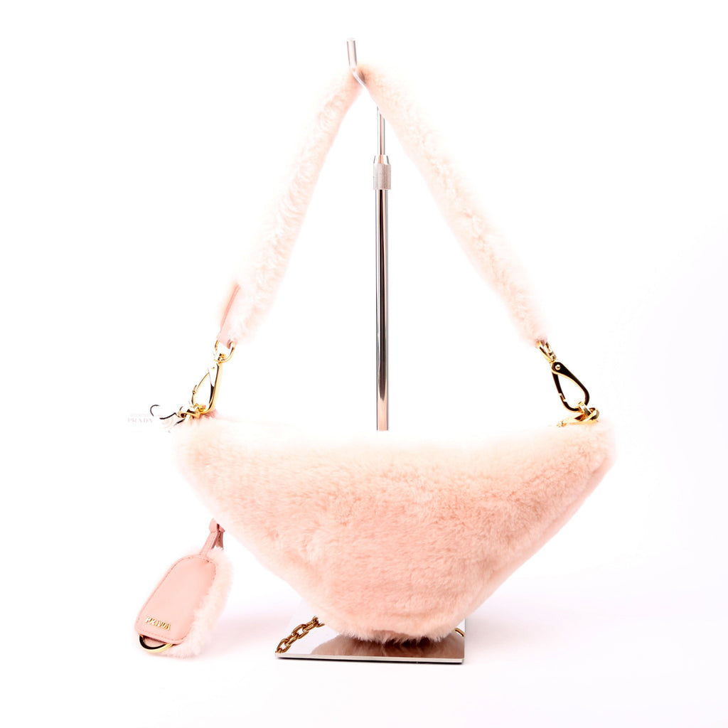 Prada Triangle Shearling Mini Bag Pink