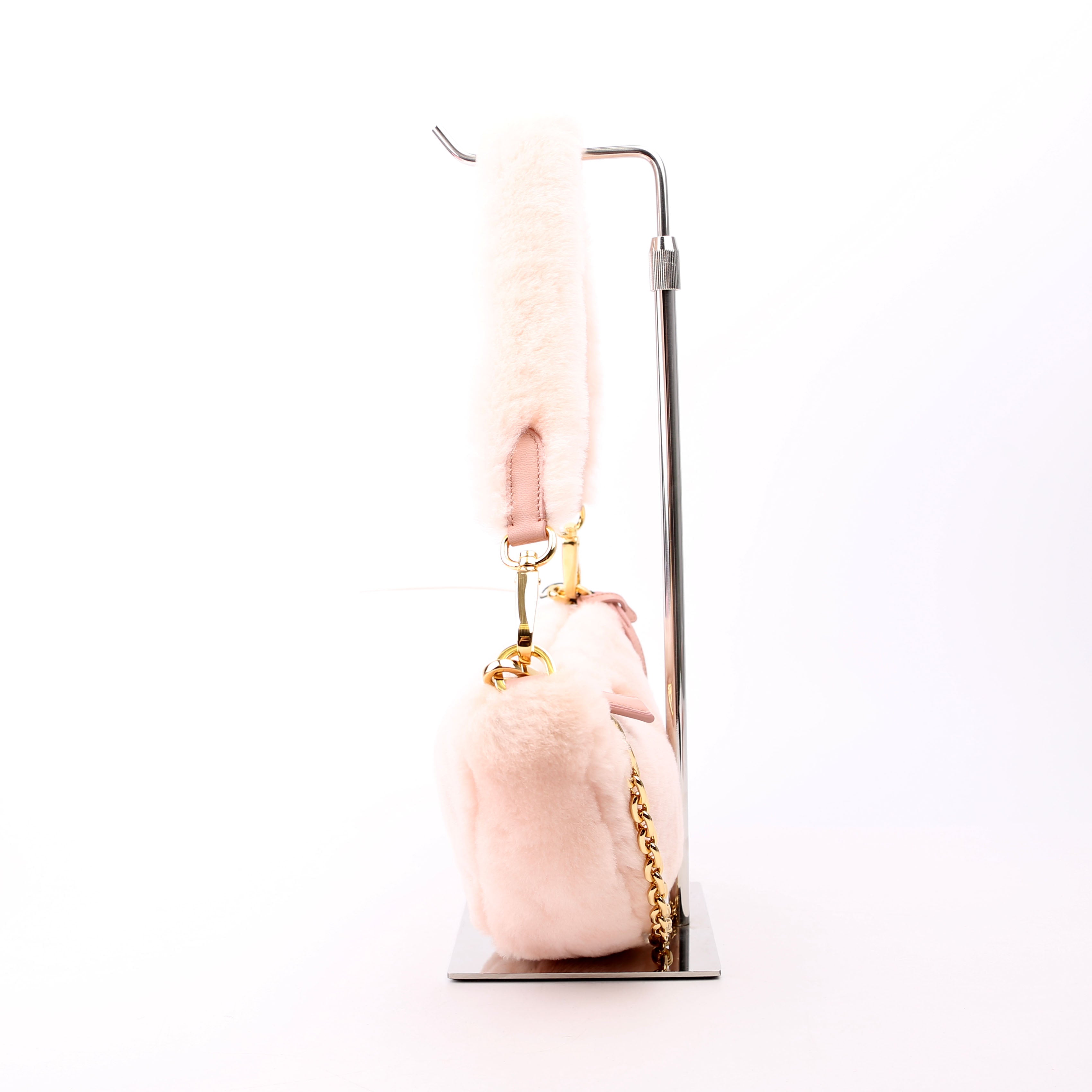 Prada Triangle Shearling Mini Bag Pink