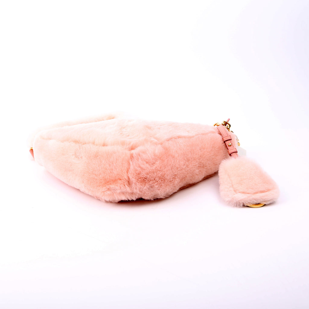 Prada Triangle Shearling Mini Bag Pink