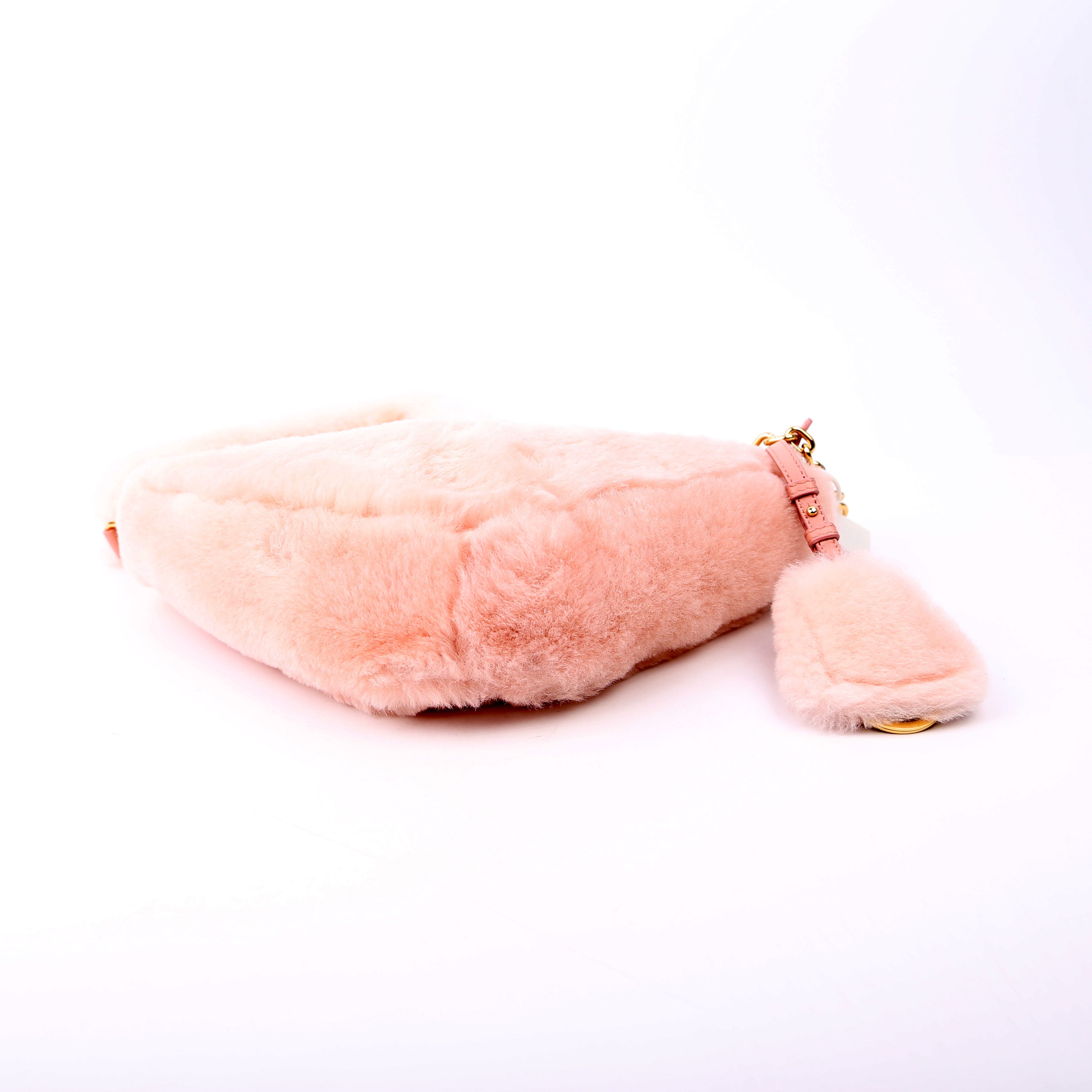 Prada Triangle Shearling Mini Bag Pink