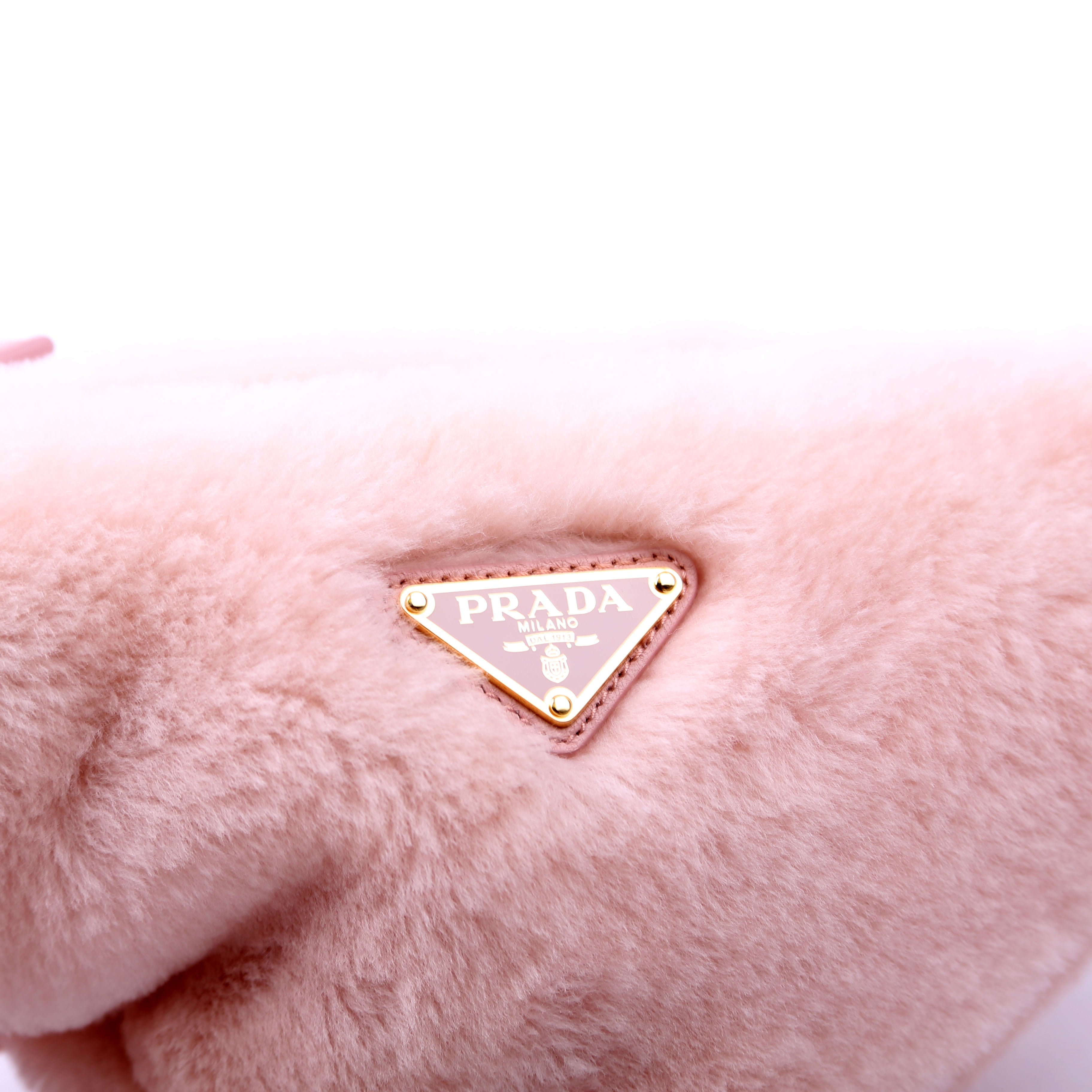 Prada Triangle Shearling Mini Bag Pink