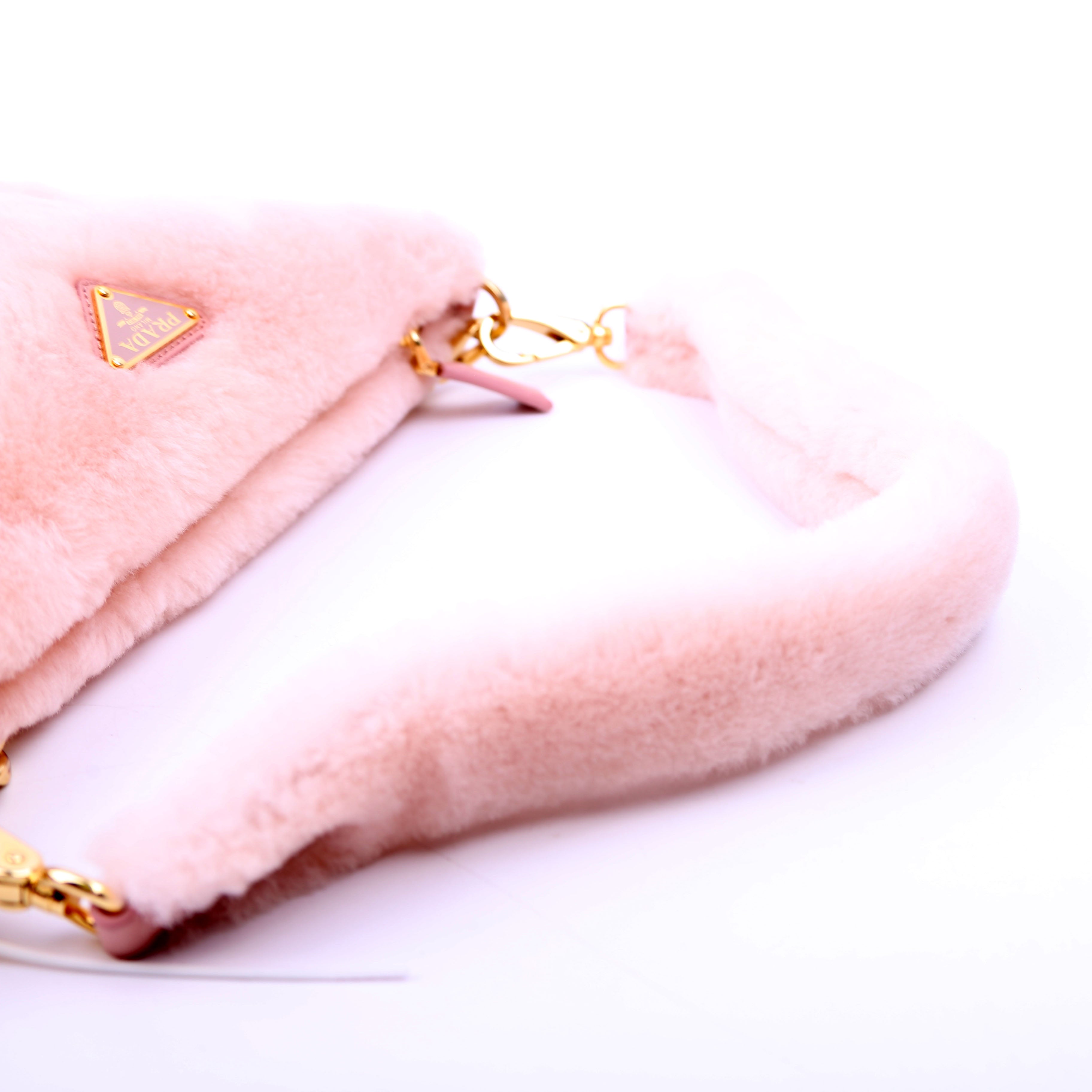 Prada Triangle Shearling Mini Bag Pink