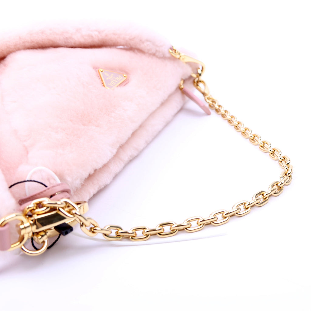Prada Triangle Shearling Mini Bag Pink