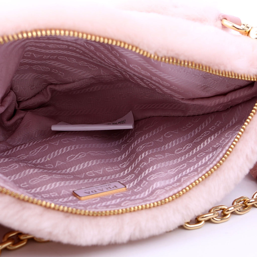 Prada Triangle Shearling Mini Bag Pink