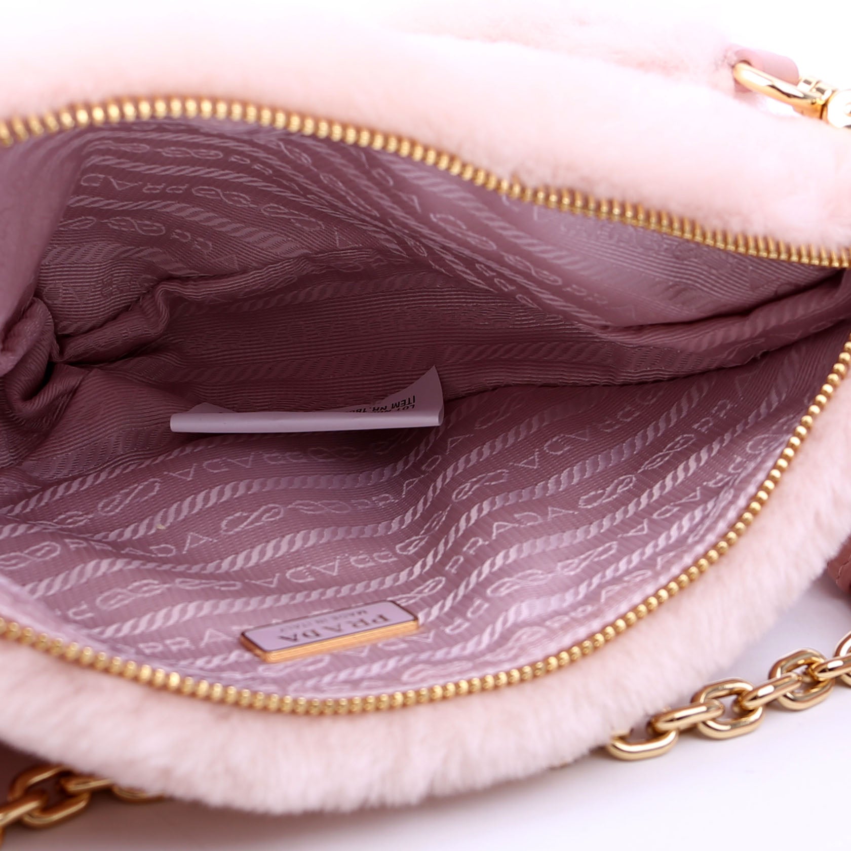 Prada Triangle Shearling Mini Bag Pink