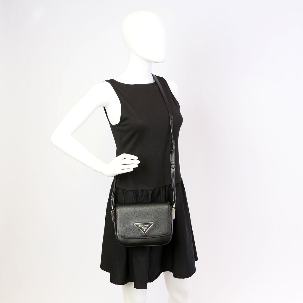 1BD249 Saffiano Flap Bag Black