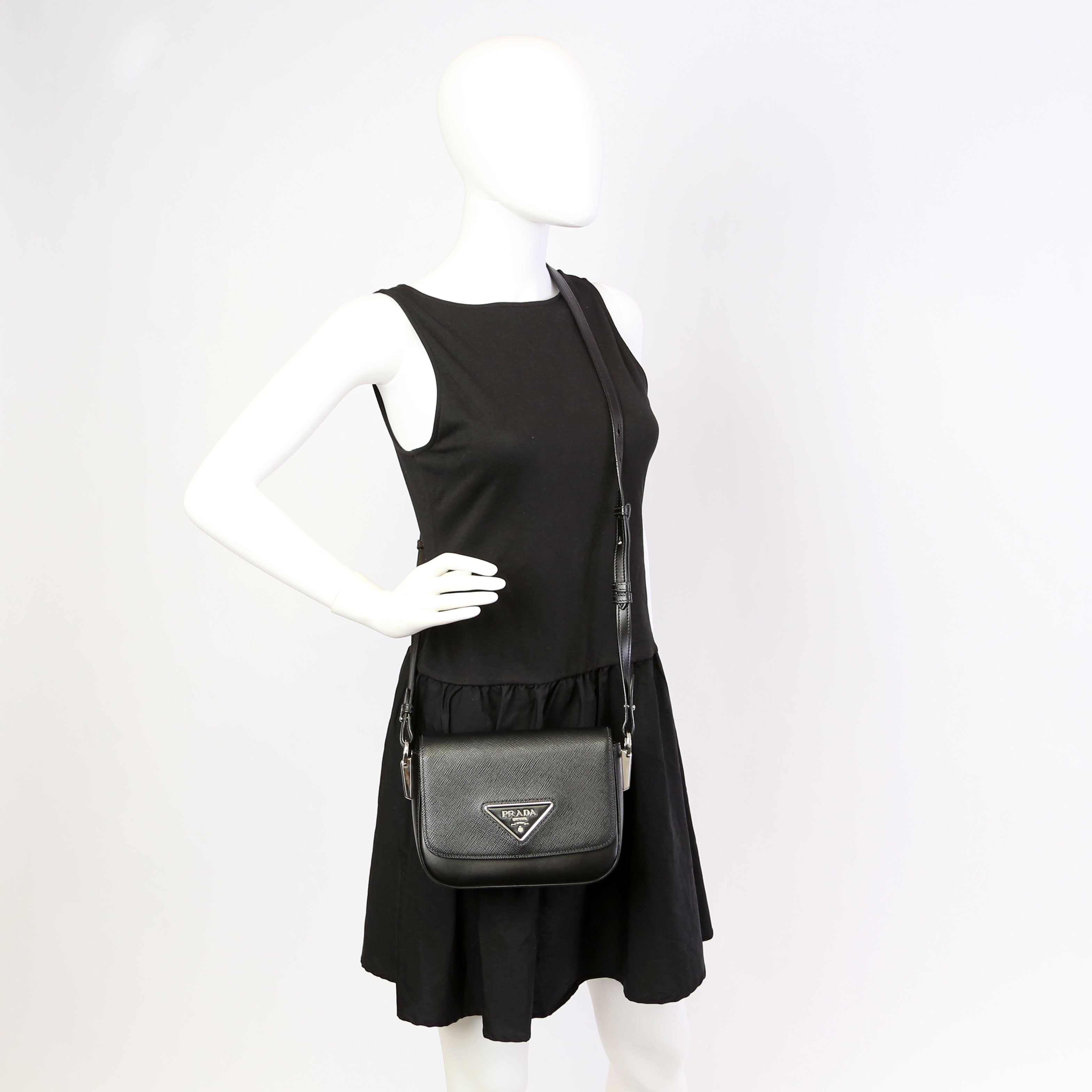 1BD249 Saffiano Flap Bag Black
