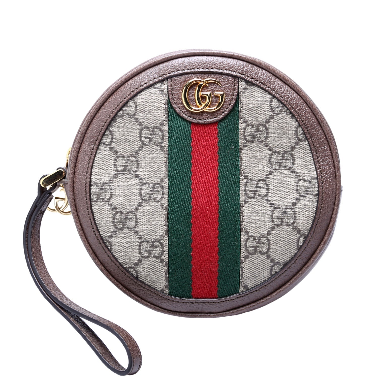 574841 GG Supreme Ophidia Round Wristlet Brown