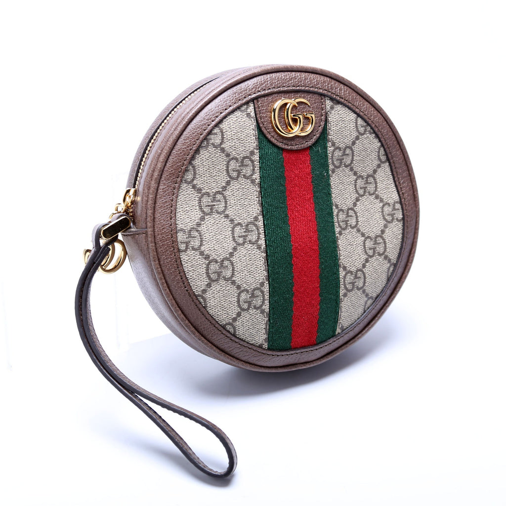 574841 GG Supreme Ophidia Round Wristlet Brown