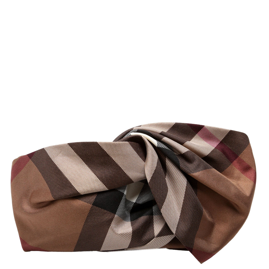 Check Band Silk Headband Brown