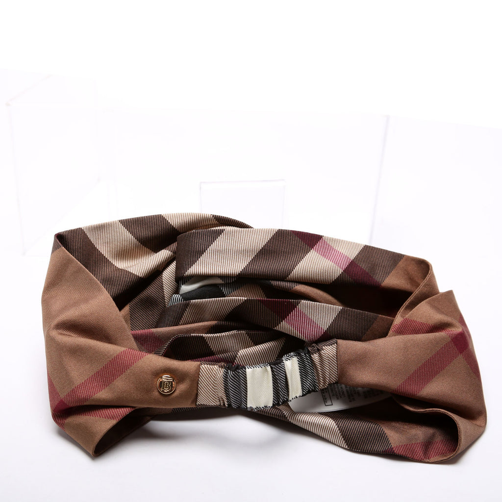 Check Band Silk Headband Brown