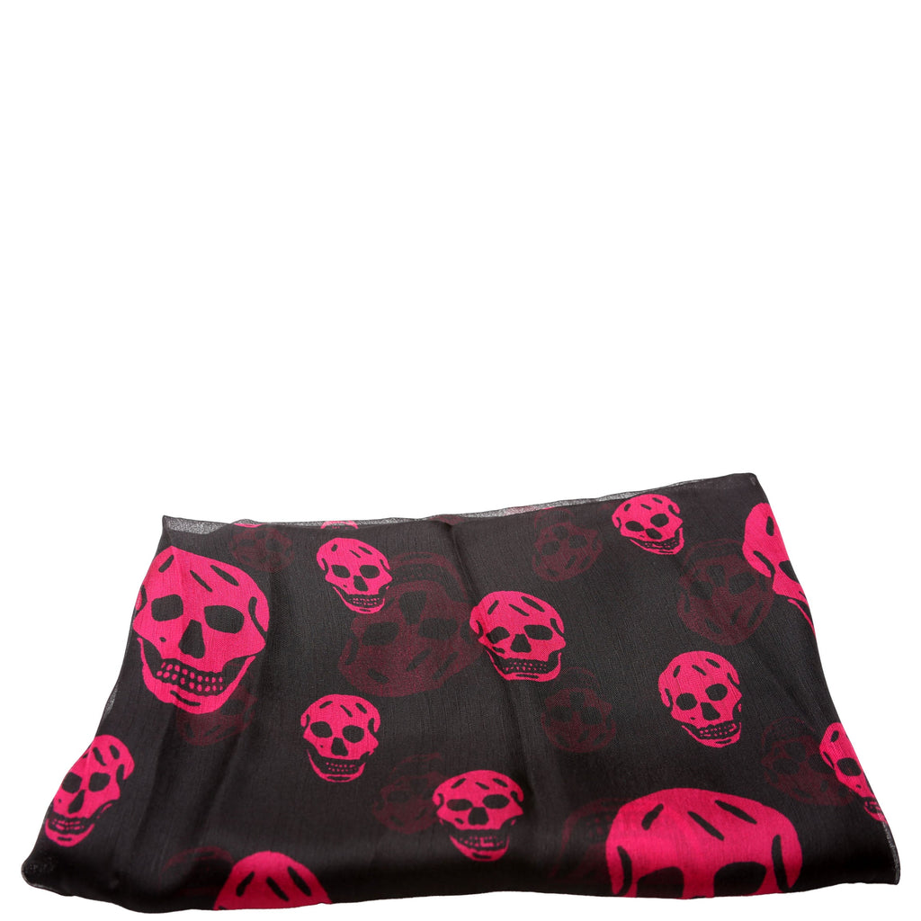 Skull Print Square Silk Scarf Black/Pink
