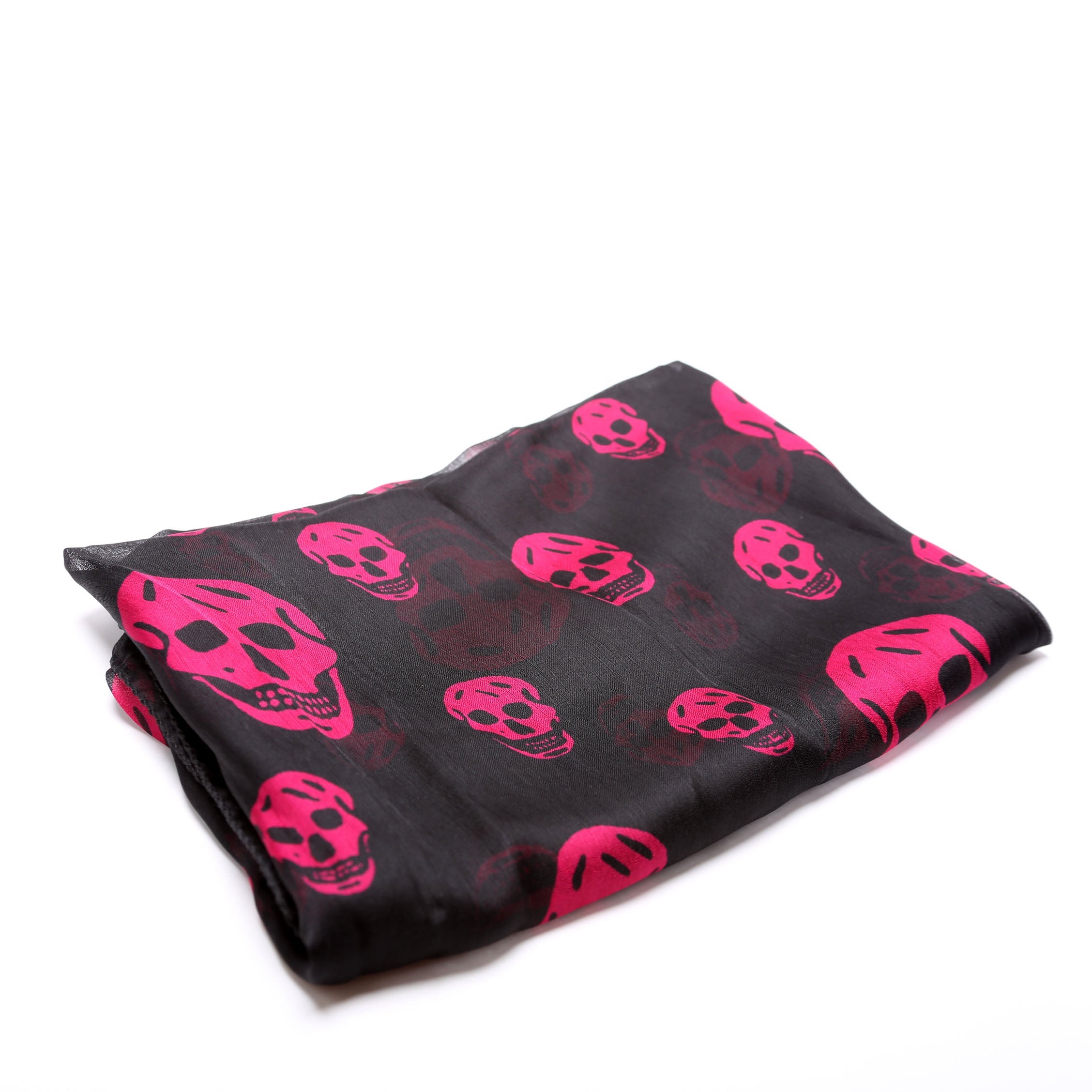 Skull Print Square Silk Scarf Black/Pink